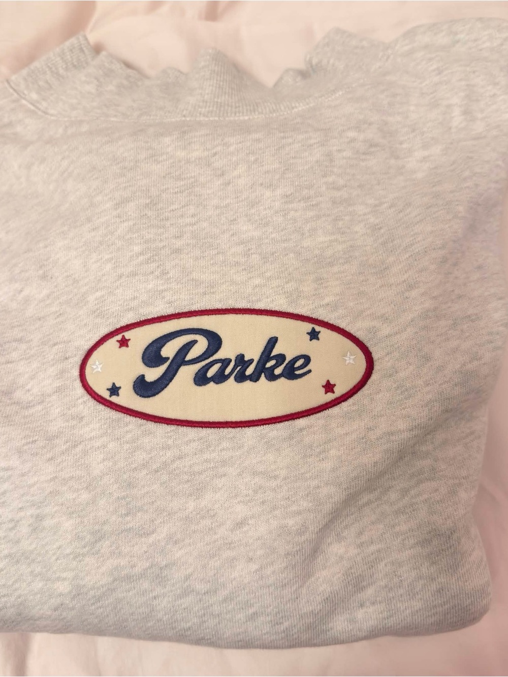 Parker Light Gray Cowl Sweater with Embroidered Logo